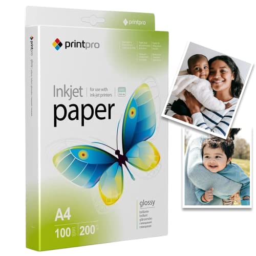 PrintPro Fotopapier DIN A4 glänzend & weiß | Ideal für Tintenstrahldrucker | Fotopapier DIN A4 glänzend | Wasser- und Trockenfest | 200g/m² A4-100 Blatt von COLORWAY