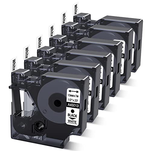 6x 45013 Etikettenband 12mm Kompatibel mit Dymo D1 12mm x 7m S0720530 Schwarz auf Weiß für LabelManager 160 210D 280 360D 420P Beschriftungsgerät, a45013 45113 Schriftbänder von COLORWING