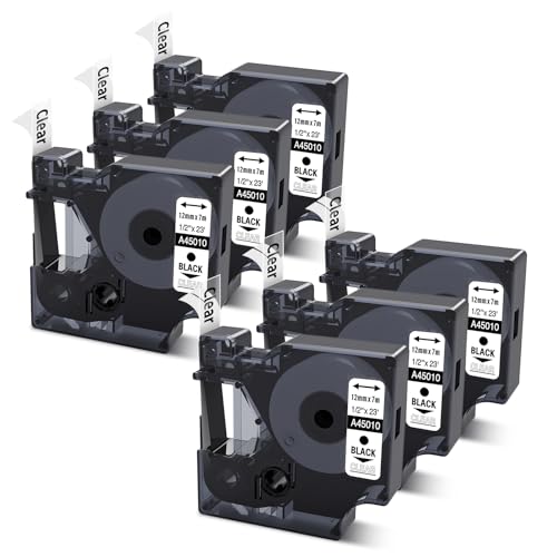 COLORWING 6x kompatibel mit Dymo D1 Etikettenband 45010 a45010 12mm x 7m Schwarz auf Transparent, Clear Schriftband S0720500 für Dymo LabelManager LM160 LM210D LM260P LM280 LM360D LM420P von COLORWING