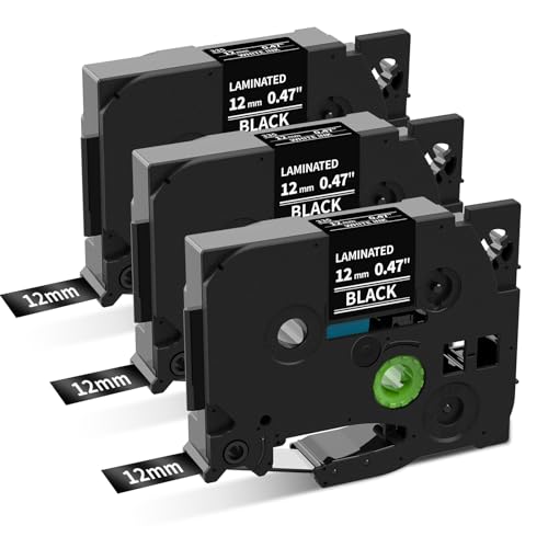 COLORWING TZe-335 kompatibel für Brother P-Touch Schriftband 12mm TZ Tape Weiß auf Schwarz TZe335 Laminiertes Bänder, für Brother Ptouch CUBE Plus H107B H105 H110 P300BT D400 E100, 12mm x 8m, 3er von COLORWING