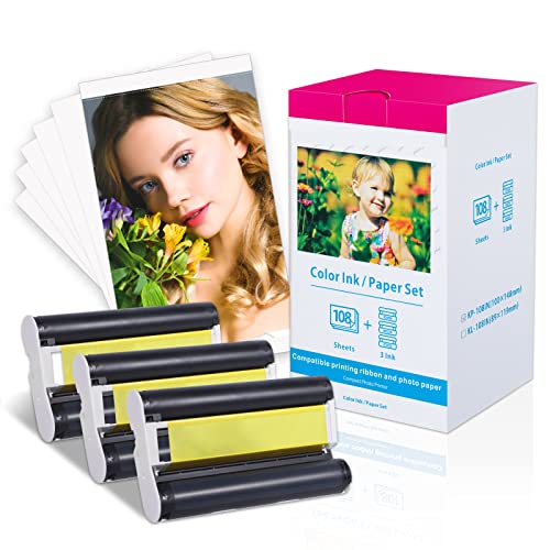 Ersatz für Canon Selphy CP1500 Fotopapier und Kartusche, für Selphy Fotodrucker CP810 CP820 CP910 CP1000 CP1200 CP1300 CP1500, KP-108IN 3x KP-36IP, 3 Patrone + 108 FotoPapier (10x15cm) von COLORWING