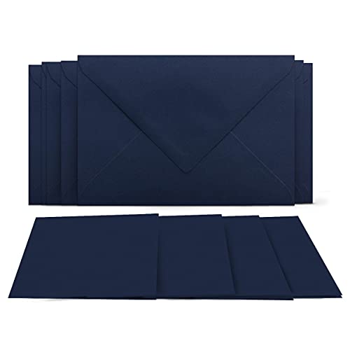 100 Klappkarten mit Umschlägen Set Dunkelblau - DIN A6 Blanko Doppelkarten 14,8 x 21 cm (160 g/m²) - DIN C6 Umschlag 11,4 x 16,2 cm (100 g/m²) Nassklebung - Grußkarten Einladungskarten Hochzeit von COLOURS 4-YOU by Glüxx-Agent