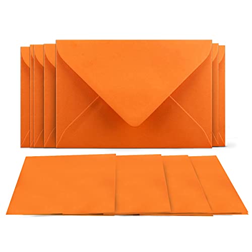 100 Klappkarten mit Umschlägen Set Orange - DIN A6 Blanko Doppelkarten 14,8 x 21 cm (160 g/m²) - DIN C6 Umschlag 11,4 x 16,2 cm (100 g/m²) Nassklebung - Grußkarten Einladungskarten Hochzeit von COLOURS 4-YOU by Glüxx-Agent