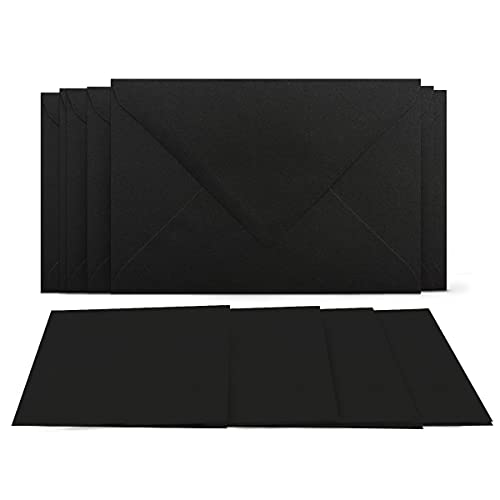 25 Klappkarten mit Umschlägen Set Schwarz - DIN A6 Blanko Doppelkarten 14,8 x 21 cm (160 g/m²) - DIN C6 Umschlag 11,4 x 16,2 cm (100 g/m²) Nassklebung - Grußkarten Einladungskarten Hochzeit von COLOURS 4-YOU by Glüxx-Agent