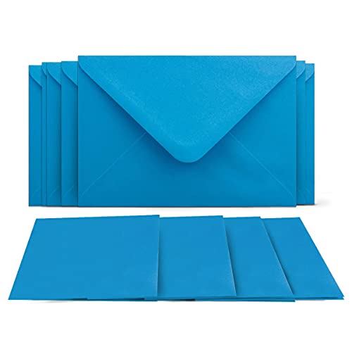 50 Klappkarten mit Umschlägen Set Azurblau - DIN A6 Blanko Doppelkarten 14,8 x 21 cm (160 g/m²) - DIN C6 Umschlag 11,4 x 16,2 cm (100 g/m²) Nassklebung - Grußkarten Einladungskarten Hochzeit von COLOURS 4-YOU by Glüxx-Agent