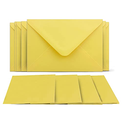 50 Klappkarten mit Umschlägen Set Gelb - DIN A6 Blanko Doppelkarten 14,8 x 21 cm (160 g/m²) - DIN C6 Umschlag 11,4 x 16,2 cm (100 g/m²) Nassklebung - Grußkarten Einladungskarten Hochzeit von COLOURS 4-YOU by Glüxx-Agent