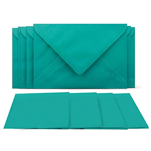 50 Klappkarten mit Umschlägen Set Pazifikblau - DIN A6 Blanko Doppelkarten 14,8 x 21 cm (160 g/m²) - DIN C6 Umschlag 11,4 x 16,2 cm (100 g/m²) Nassklebung - Grußkarten Einladungskarten Hochzeit von COLOURS 4-YOU by Glüxx-Agent