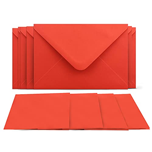 50 Klappkarten mit Umschlägen Set Rot - DIN A6 Blanko Doppelkarten 14,8 x 21 cm (160 g/m²) - DIN C6 Umschlag 11,4 x 16,2 cm (100 g/m²) Nassklebung - Grußkarten Einladungskarten Hochzeit von COLOURS 4-YOU by Glüxx-Agent