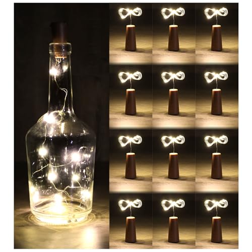 com-four® 12x LED-Flaschen-Licht - Korken-Lichterkette für innen, für leere Wein- und Sektflaschen - Mini-LED-Lichter mit Batteriebetrieb - Stimmungslicht in warm-weiß - Flaschenlichter (012 Stück) von com-four