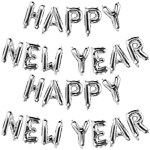 com-four® 2x Folienballon "Happy New Year" - Silvester-Girlande aus aufblasbaren Luftballons - befüllbare Ballons zur Deko (2 Stück - Girlande/Happy New Year) von com-four