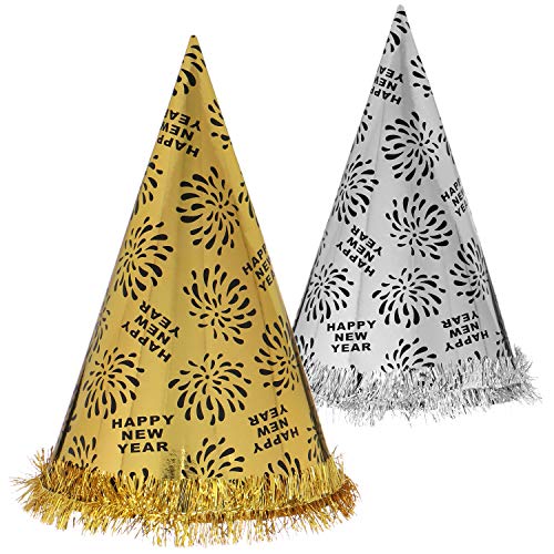 com-four® 2X Silvester Partyhut - Kegelhut Happy New Year für Silvester - Kopfbedeckung für Neujahrs-Party (Set13 - Kegelhut) von com-four