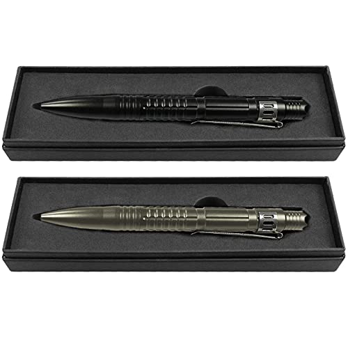 com-four® 2x Tactical Kubotan Pen CF9 - Kugelschreiber in schwarz und bronzefarben - Mehrzweckstift aus Flugzeugaluminium - für viele Extremsituationen (2 Stück - schwarz/bronzefarben) von com-four