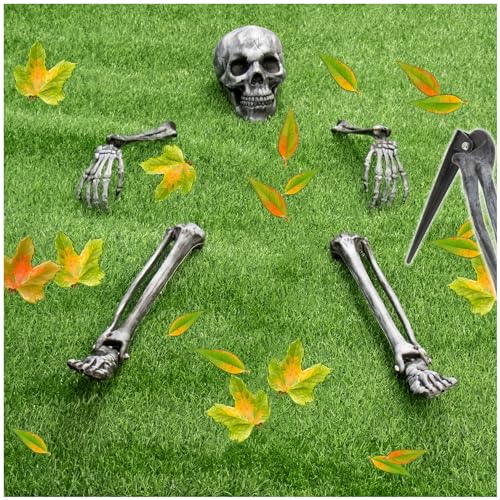 com-four® 5-teiliges Knochenset - Premium Halloween Dekoration - menschliches Teil-Skelett mit Erdanker - künstliche Knochen als Friedhofs-Deko für den Garten (5-teiliges Knochen-Set) von com-four