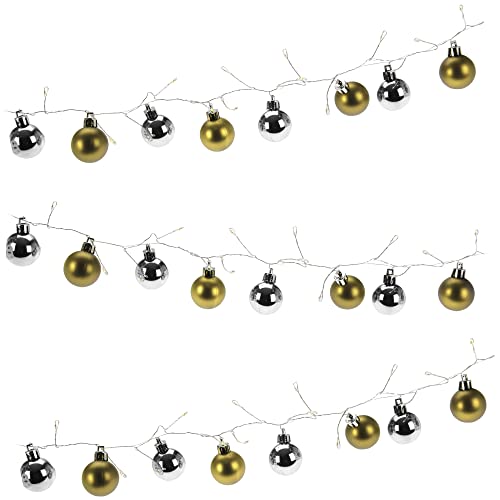 com-four® LED Lichterkette mit Weihnachtskugeln und Timer - beleuchtete Kugelgirlande für eine stimmungsvolle Weihnachtsdekoration - Weihnachtsdeko für Christbaum (goldfarben + silberfarben) von com-four
