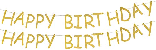 com-four® 2X Geburtstagsdeko - Party Deko - Happy Birthday Banner - Alles Gute zum Geburtstag Spruchband - Girlande in goldfarben - 2 m (2 Stück - Geburtstagsgirlande) von com-four