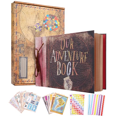 Adventure Book Scrapbook Album Fotoalbum,3d Retro GepräGter Brief Hardcover Movie Up,11.9 X 7.6 Inch,Fotoalbum Zum Selbermachen Sammelalbum FüR JubiläUm,Geburtstage,Geschenk Zum Valentinstag von COMBIUBIU