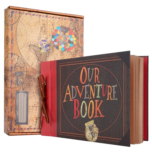 Our Adventure Book Scrapbook Fotoalbum, 29,5 x 19,1 cm, 80 Seiten, Scrapbook, Fotoalbum, 3D-geprägte Wörter, Hardcover, Erinnerungsbücher für Paare, Jahrestag, Hochzeitsgeschenke (A) von COMBIUBIU