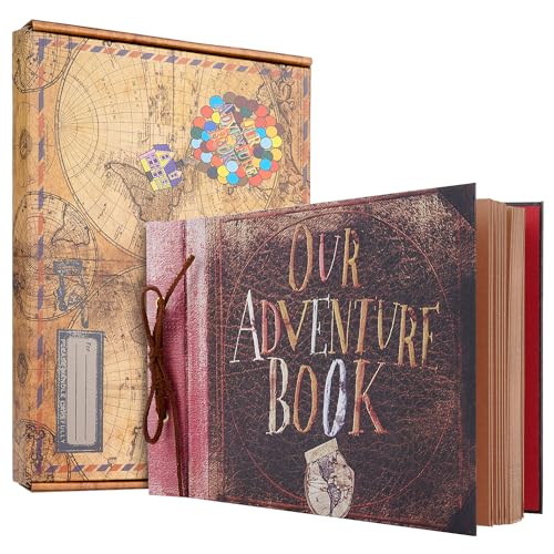 Our Adventure Book Scrapbook Fotoalbum, 29,5 x 19,1 cm, 80 Seiten, Scrapbook, Fotoalbum, 3D-geprägte Wörter, Hardcover, Erinnerungsbücher für Paare, Jahrestag, Valentinstag (B) von COMBIUBIU