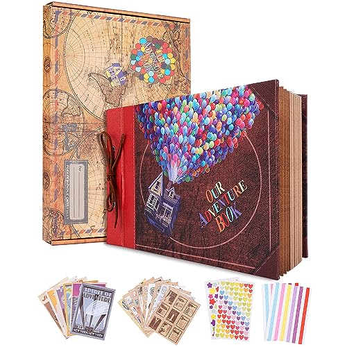 Our Adventure Book with Balloon House, Leather Cover Up Themed Vintage Scrapbook Album, Wedding Guest Book, 29,5 x 19,1 cm, Retro Craft Cardstock, 40 Seiten (bis Haus) von COMBIUBIU