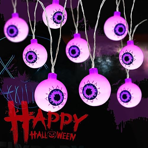 COMBLU Halloween-Lichterkette, 1,5 m, 10 LEDs, batteriebetrieben, grünes Augapfelförmiges LED-Licht für Halloween-Party-Dekoration (Batterie nicht im Lieferumfang enthalten) (lila) von COMBLU