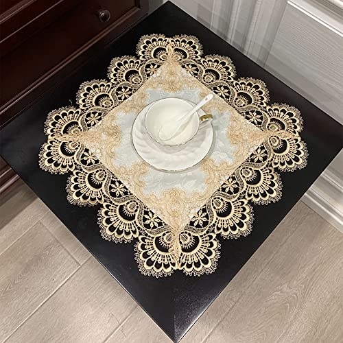 COMFEELING Makramee-Spitzentischdeckchen, quadratisch, Nachttischdecke, Nachttisch-Abdeckung, Couch-Esstische, Mittelstück, kleine Tischdecke, Vase, Matte, Tassenmatte (Champagner-Gold) von COMFEELING