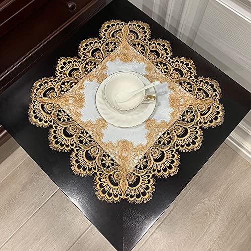 COMFEELING Makramee-Spitzentischdeckchen, quadratisch, Nachttischdecke, Nachttisch-Abdeckung, Kaffee, Esstische, Mittelstück, kleine Tischdecke, Vase, Matte, Tassenmatte (Tee-Gold) von COMFEELING