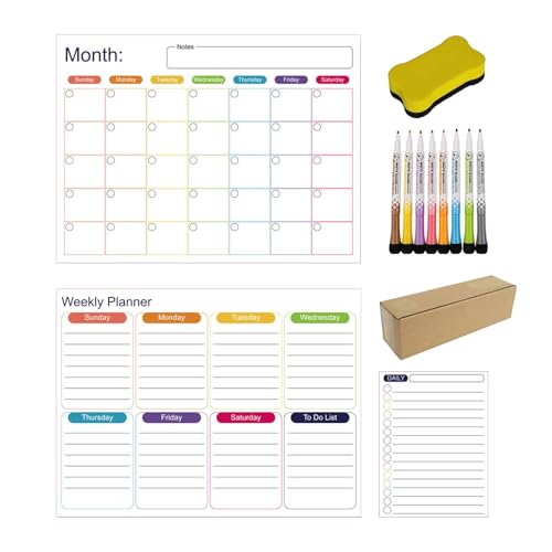 COMFOLIVING Magnet für Kühlschrankkalender, magnetischer Kalender für Kühlschrank,Trockener Erase Kalender für Kühlschränke - Kalenderplaner mit Filzstiften und trockenem Radiergummi für Zuhause Küche von COMFOLIVING