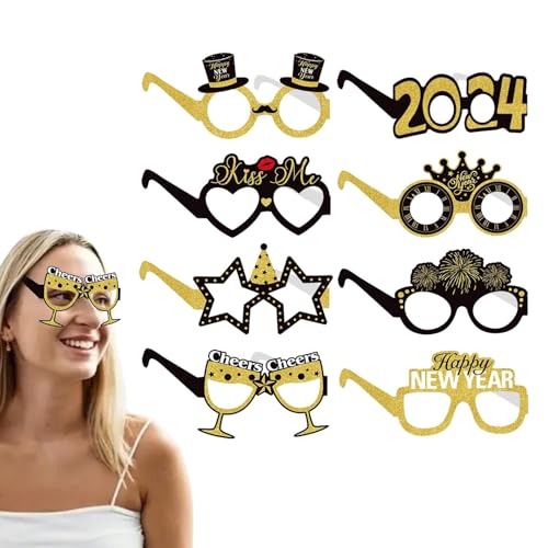 COMFOLIVING Neujahrsgläser,Frohes neues Jahr Brille, 8X Papierbrille Neujahrsgläser, Leichte Brillen, Fotodekor, Dekorationen für guten Rutsch ins neue Jahr für Kinder von COMFOLIVING