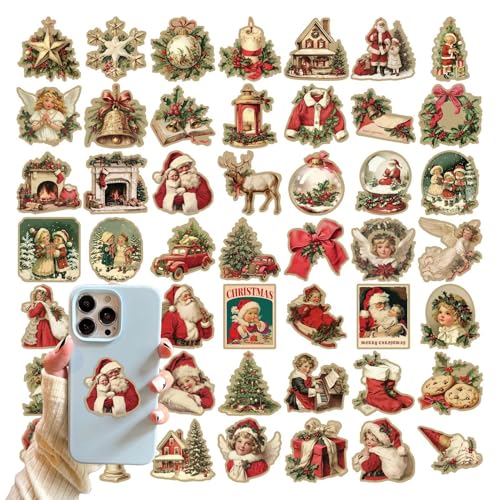 Weihnachtsaufkleber - 50X Vintage-Aufkleber | Abnehmbare Rub- -Aufkleber Weihnachten | Aufkleber Zum Thema Weihnachten | Weihnachtsdekorationsaufkleber | Scrapbook-Aufkleber, Wasserfeste Aufkleber Fü von COMFOLIVING