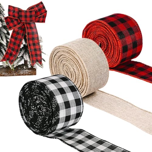 Weihnachtsband – Schwarz und Weiß kariertes Weihnachtsband mit Draht | 5 cm Weihnachtsbandrolle, Weihnachtsbaumschmuck, multifunktionale Weihnachtsdekoration für Treppen, Tische, Stühle Weihnachtsband – Schwarz und Weiß kariertes Weihnachtsband mit Draht | 5 cm Weihnachtsbandrolle, Weihnachtsbaumschmuck, multifunktionale Weihnachtsdekoration für Treppen, Tische, Stühle von COMFOLIVING