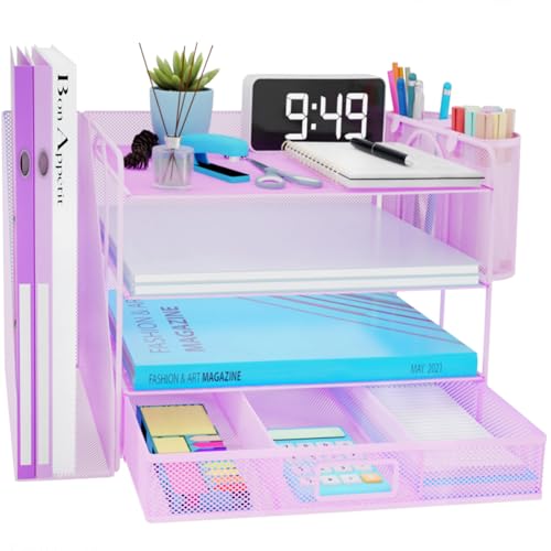 Schreibtisch Organizer mit Aktenhalter, 4 Ebenen Papier Briefablage mit Schublade und 2 Stifthalter, Netz Schreibtisch Ablagefächer Organiser mit Zeitschriftenhalter für Bürobedarf Dokumentenablage Schreibtisch Organizer mit Aktenhalter, 4 Ebenen Papier Briefablage mit Schublade und 2 Stifthalter, Netz Schreibtisch Ablagefächer Organiser mit Zeitschriftenhalter für Bürobedarf Dokumentenablage von COMFYROOM