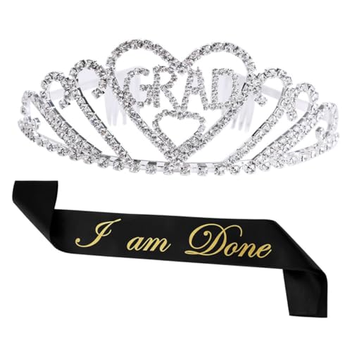 COMNESTBI 1satz Krone Und Etikette-gürtel Für Abschlussfeiern Teiliges Kostüm Zubehör Für Mädchen Elegante Krone Mit Funkelndem Strass Und Schwarzem Gürtel Deko Für Abschlussfeier von COMNESTBI