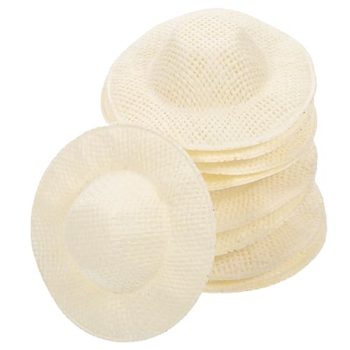 COMNESTBI 10 Stück Mini-Hut Herstellung gestrickt kleine Hüte für Puppe Puppen-Minihüte kleine Strohhüte puppenkleidung Puppen Kleidung Puppenkopfbedeckung Strohhüte für Puppe Stoff Beige von COMNESTBI