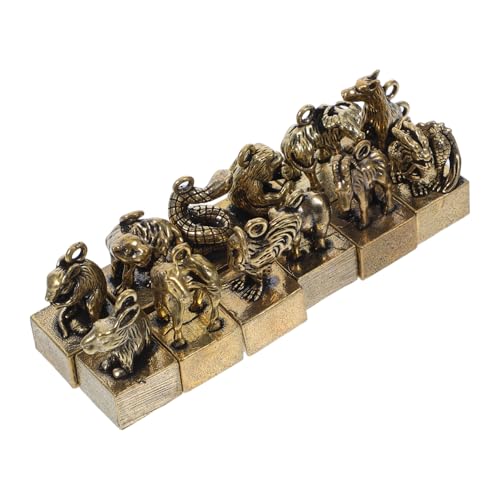 COMNESTBI 12 Stück Sternzeichen Ornamente Retro-Tierkreis Sternzeichen Im Retro-Stil Chinesisches Neues Jahr Mittelstück Büro-Tierkreis-Ornament Kreative Tierkreisverzierung Messing Golden von COMNESTBI