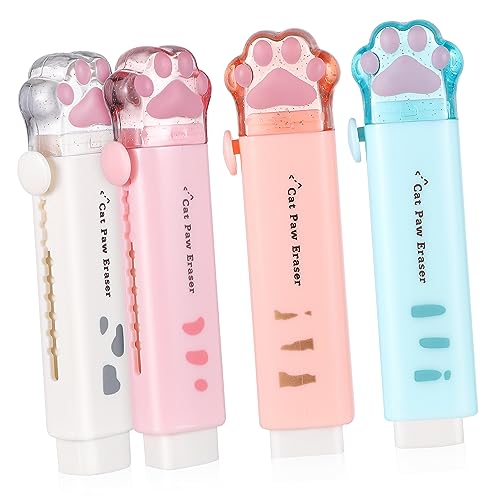 COMNESTBI 4Stücke Einziehbare Katzenpfoten Radiergummis Süße Cartoon Radiergummis Praktische Radierer für Schule und Büro Vielseitig Einsetzbar und Papierfreundlich Kawaii Design von COMNESTBI
