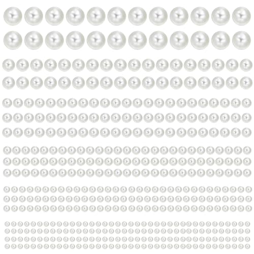 COMNICO 1931 Stück Selbstklebende Perlenaufkleber, Runde Edelsteine für DIY, Basteln, Haare, Gesicht, Make-up, Augen, Nägel, Hochzeit Verschiedene Größen 3 mm/4 mm/5 mm/6 mm/8 mm/10 mm (Beige) von COMNICO