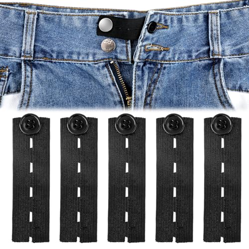 COMNICO Bundverlängerungen, 5 Stück, verstellbare elastische Knopfverlängerung, Hosenhaken, schwarz, elastische Taillenverlängerung, Bund für Männer und Frauen, Jeans, Hosen, Hosen COMNICO Bundverlängerungen, 5 Stück, verstellbare elastische Knopfverlängerung, Hosenhaken, schwarz, elastische Taillenverlängerung, Bund für Männer und Frauen, Jeans, Hosen, Hosen von COMNICO