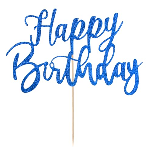 COMNICO Happy Birthday Tortendeko Gold Glitter Cupcake Topper Geburtstag DIY Kuchenaufsatz Geburtstagsparty-Dekoration Kuchenaufsatz Zubehör für Kinder und Erwachsene (Blau) von COMNICO