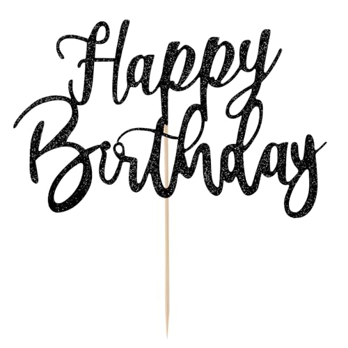 COMNICO Happy Birthday Tortendeko Gold Glitter Cupcake Topper Geburtstag DIY Kuchenaufsatz Geburtstagsparty-Dekoration Kuchenaufsatz Zubehör für Kinder und Erwachsene (Schwarz) von COMNICO