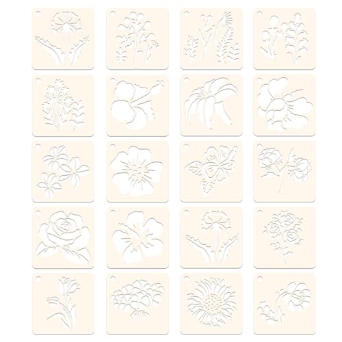COMNICO Malerei Schablonen Set 20 Stück Blumenschablonen zum Malen Schablonen zum Basteln Wiederverwendbare Kunststoff-Schablonen Sonnenblumen-Malschablone zum Malen auf Holz Steinen Stoff Glas von COMNICO