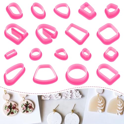 COMNICO Modelliermassen Ausstecher Set 18 Verschiedene Formen für Damen Ohrringe Modelliermasse Schmuckherstellung Kunststoff Ton Ohrringhaken Ausstecher Modellierwerkzeuge (Rosa) von COMNICO