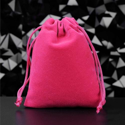 50 Stück/Los, farbige Samtbeutel, Schmuckverpackung, Samt, 5 x 7 cm, 7 x 9 cm, 8 x 10 cm, 9 x 12 cm, Kordelzugbeutel, Beutel können individuell angepasst werden – (Farbe: Rosarot; Größe: 5 x 7 cm) von COMPONENT-NKA