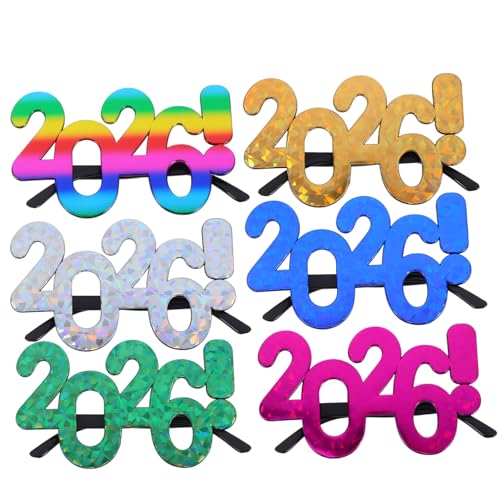 COMPUKAS 6 Stück Teiliges Partybrillen Bunte Glänzende Neujahrs und Abschlussbrillen für Fotos Lustige Zahlenbrillen für Silvester Abschlussfeiern Geburtstags und Festtagsdekorationen von COMPUKAS