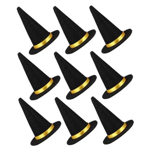 COMPUKAS 9 Stück Halloween-flaschenaufsätze in Form Eines Hexenhuts – Mini-filzhüte in Schwarz Für Partygeschenke, Diy-bastelarbeiten, Weinflaschen-, Halloween-kuchendekorationen von COMPUKAS