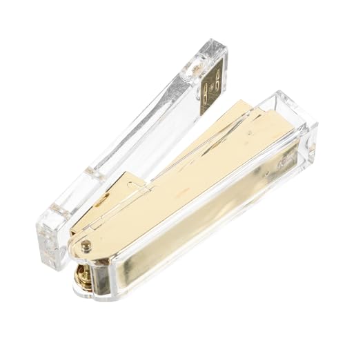 COMPUKAS Transparenter Acryl Heftgerät mit Glatter Mechanik Multifunktional für Büro und Schule Professionelles Desktop Heftgerät Bürozubehör in Gold von COMPUKAS
