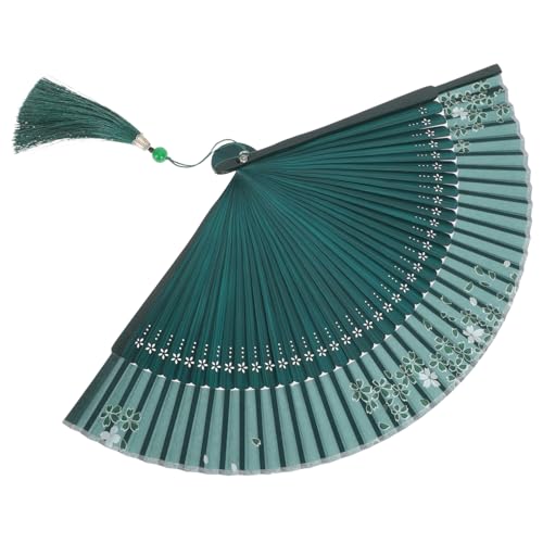 COMPUKAS Vintage Faltbarer Handfächer mit Blumenmuster Dekorativer Chinesischer Fächer für Damen Faltbarer Tanz Requisit und Praktische Handklappfächer mit Quaste und Party Zubehör von COMPUKAS