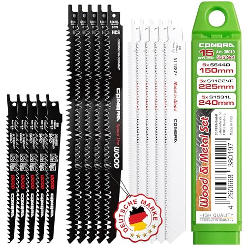CONBRA® Sägeblätter Säbelsäge Holz 15-teiliges Set - Säbelsägeblätter Holz mit Nägeln - Sägeblatt Säbelsäge kompatibel mit Bosch GSA 18V, GSA 18 V-LI C, Bosch Keo, 1100 E von CONBRA