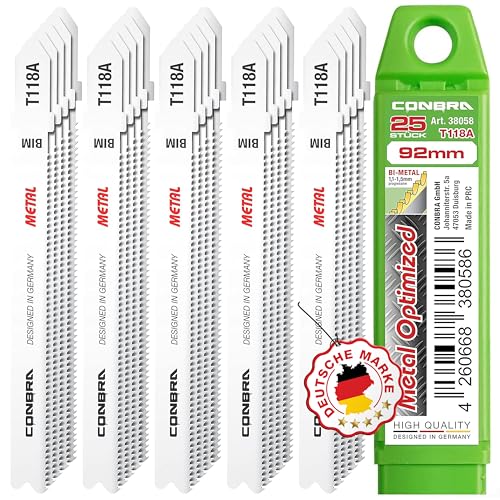 CONBRA® Stichsägeblätter Metall (25x T118A mit Kunststoffhülse) - Sägeblatt Stichsäge Metall kompatibel mit Sägeblätter Stichsäge Bosch und vielen weiteren - Stichsäge Blatt Metall von CONBRA
