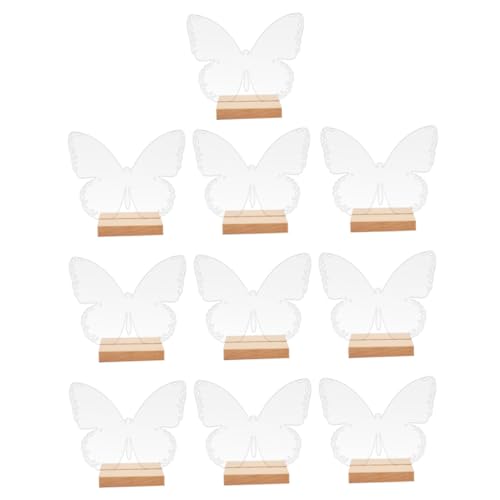 CONGARTENO 10 Sätze Hochzeit Tischschild Schmetterlingsform Transparente Reservierte Sitzschilder mit Holzsockel Stabile Tischkarten für Bankett Party Dekoration von CONGARTENO