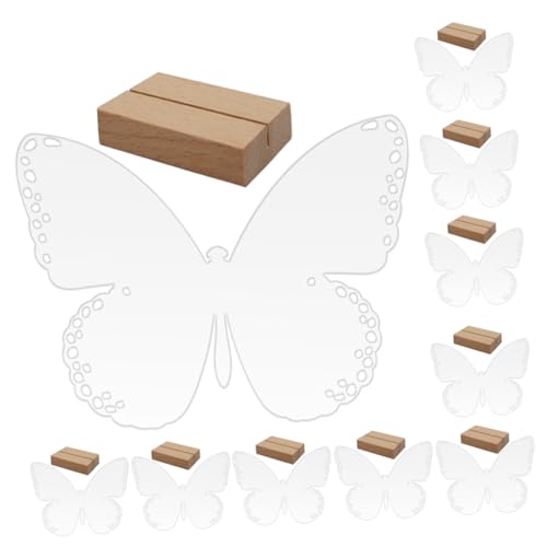 CONGARTENO 10 Sätze Transparente Tischschilder Schmetterlingsform mit Holzständer Reservierte Sitzzeichen für Hochzeit Bankett Party Praktische Namenskarten für Gäste und Service von CONGARTENO